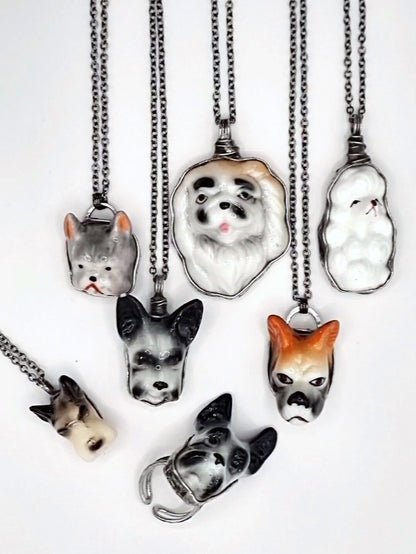 Bulldog porcelain necklace