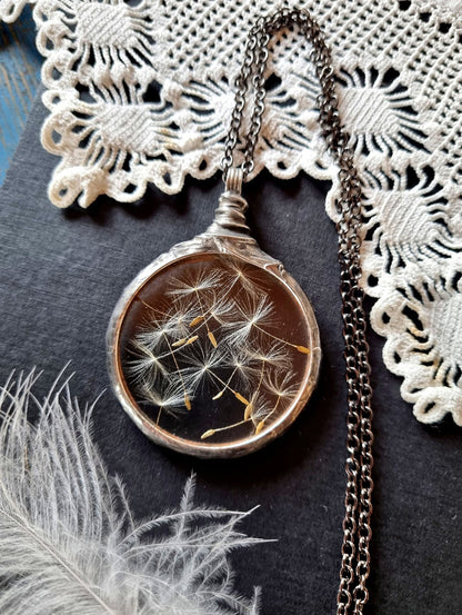 Dandelion seed necklace, Terrarium necklace.