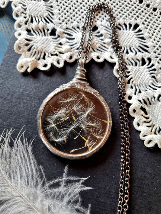 Dandelion seed necklace, Terrarium necklace.