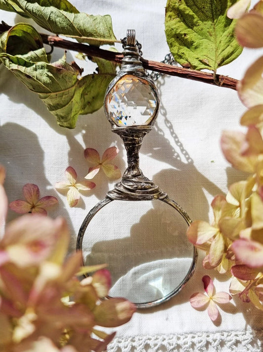 Magnifying Loupe Necklace, Magnifier Glass Pendant with Prism