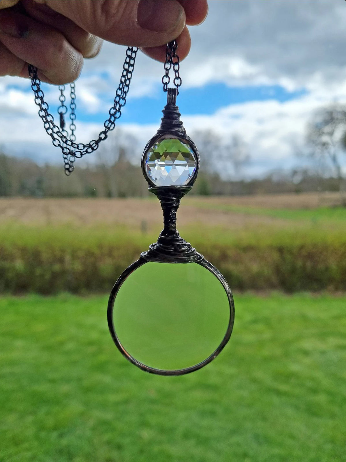 Magnifying Loupe Necklace, Magnifier Glass Pendant with Prism