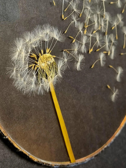 Dandelion botanical wall art, Terrarium decor. Round